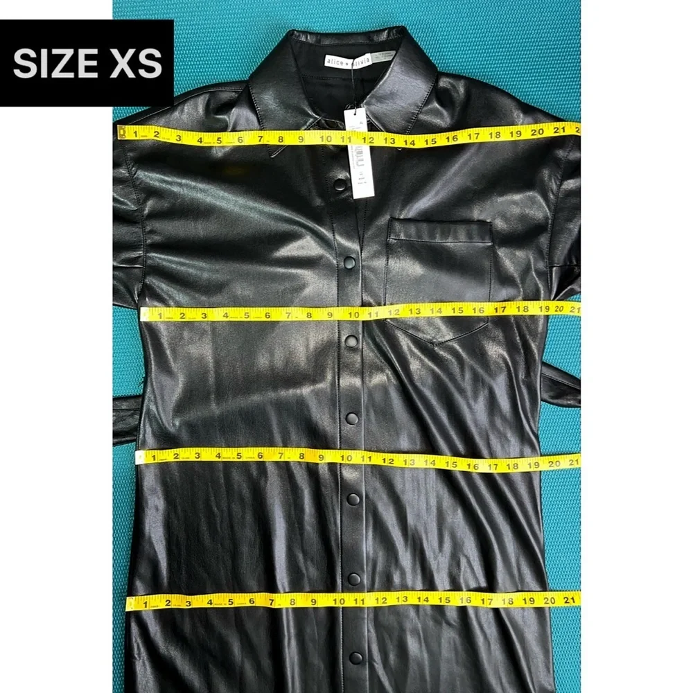 Alice + Olivia Tanika Vegan Leather Button Front Collared Black Maxi Dress - Picture 8 of 15
